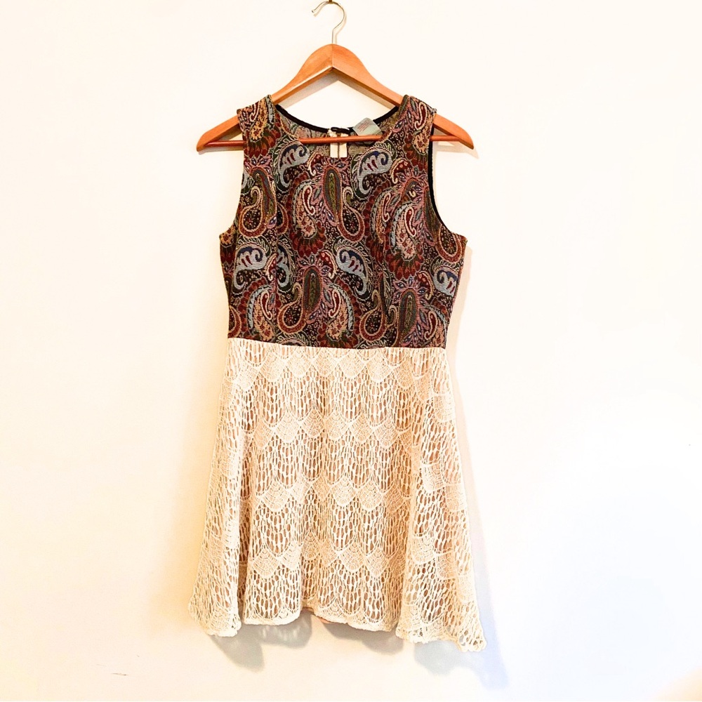 Flying Tomato Mixed Media Dress with Lace Size Large